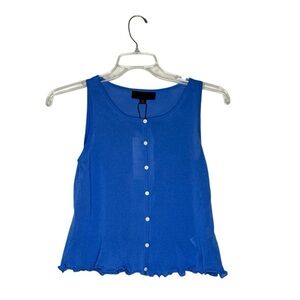 ZARA Blue Button Front Tank Top
Women's‎ Sz S Lettuce Hem Knit Casual NEW!